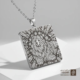 گردنبند طرح سگ نژاد پولی (Puli) - خورشیدی (حکاکی لیزری فایبر، مدل قاب مربع) کد 502739