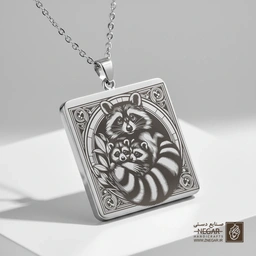 گردنبند طرح راکون و فرزندان (حکاکی لیزری فایبر، مدل قاب مربع) کد 502766