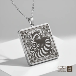 گردنبند طرح راکون اسلیمی (حکاکی لیزری فایبر، مدل قاب مربع) کد 502767