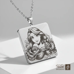 گردنبند طرح چهره راپونزل مدرن (حکاکی لیزری فایبر، مدل قاب مربع) کد 502783