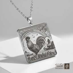 گردنبند طرح خروس - قاب قوسی (حکاکی لیزری فایبر، مدل قاب مربع) کد 502877