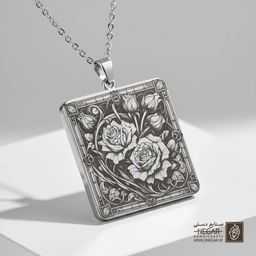 گردنبند طرح دسته گل رز (حکاکی لیزری فایبر، مدل قاب مربع) کد 502879