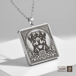 گردنبند طرح روتوایلر و گل رز (حکاکی لیزری فایبر، مدل قاب مربع) کد 502891