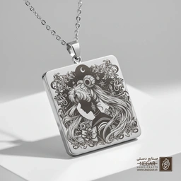 گردنبند طرح سیلور مون - قاب گل‌دار (حکاکی لیزری فایبر، مدل قاب مربع) کد 502900