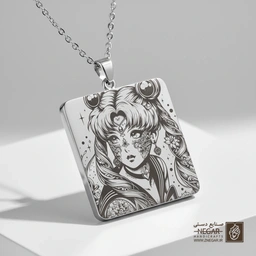 گردنبند طرح سیلور مون - نمای فانتزی (حکاکی لیزری فایبر، مدل قاب مربع) کد 502908