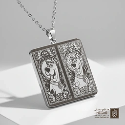 گردنبند طرح دوقلو اسکوبی دو (حکاکی لیزری فایبر، مدل قاب مربع) کد 502954