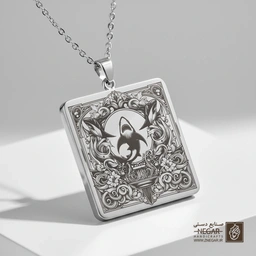 گردنبند طرح کوسه متقارن سلطنتی (حکاکی لیزری فایبر، مدل قاب مربع) کد 502980