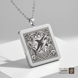 گردنبند طرح کوسه و نقوش گل و بوته (حکاکی لیزری فایبر، مدل قاب مربع) کد 502983