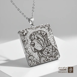 گردنبند طرح سگ شارپی در خورشید (حکاکی لیزری فایبر، مدل قاب مربع) کد 502992