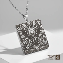 گردنبند طرح نماد قدرت (عقاب و اسکلت) (حکاکی لیزری فایبر، مدل قاب مربع) کد 503088