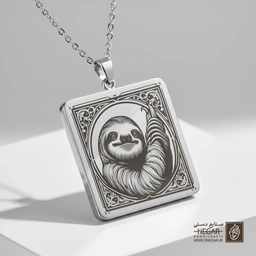 گردنبند طرح تنبل خندان در قاب دایره (حکاکی لیزری فایبر، مدل قاب مربع) کد 503106