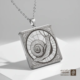 گردنبند طرح حلزون در کادر شیشه‌ای (Stained Glass) (حکاکی لیزری فایبر، مدل قاب مربع) کد 503121