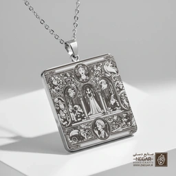 گردنبند طرح دنیای جادویی سفیدبرفی (حکاکی لیزری فایبر، مدل قاب مربع) کد 503178