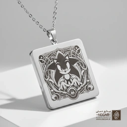 گردنبند طرح لوگوی سونیک استایل گوتیک (حکاکی لیزری فایبر، مدل قاب مربع) کد 503190