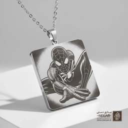 گردنبند طرح پرتره نزدیک مرد عنکبوتی (حکاکی لیزری فایبر، مدل قاب مربع) کد 503219