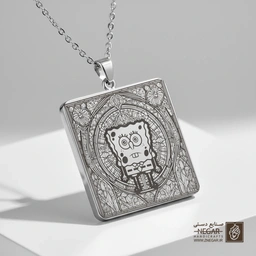 گردنبند طرح باب اسفنجی در قاب سنتی (حکاکی لیزری فایبر، مدل قاب مربع) کد 503242