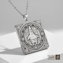 گردنبند طرح پاتریک در قاب شیشه‌ای (حکاکی لیزری فایبر، مدل قاب مربع) کد 503250