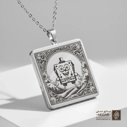 گردنبند طرح باب اسفنجی در کادر سلطنتی (حکاکی لیزری فایبر، مدل قاب مربع) کد 503259
