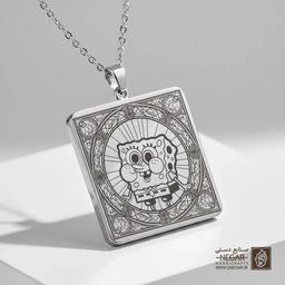 گردنبند طرح باب اسفنجی در کادر پنجره‌ای (حکاکی لیزری فایبر، مدل قاب مربع) کد 503264