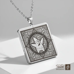 گردنبند طرح پاتریک قهرمان در قاب دایره (حکاکی لیزری فایبر، مدل قاب مربع) کد 503265