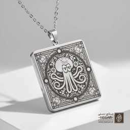 گردنبند طرح بختاپوس (اختاپوس) قاب دایره (حکاکی لیزری فایبر، مدل قاب مربع) کد 503267