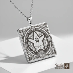 گردنبند طرح پاتریک (Patrick Star) در قاب هندسی (حکاکی لیزری فایبر، مدل قاب مربع) کد 503274