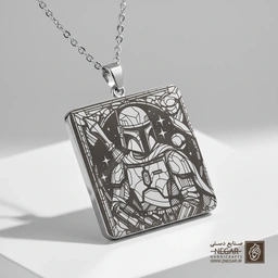 گردنبند طرح بوبا فت در قاب اشرافی (حکاکی لیزری فایبر، مدل قاب مربع) کد 503279