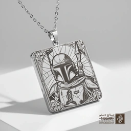 گردنبند طرح ماندالورین (Mandalorian) در قاب (حکاکی لیزری فایبر، مدل قاب مربع) کد 503281
