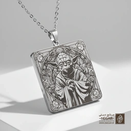 گردنبند طرح استاد یودا (Master Yoda) (حکاکی لیزری فایبر، مدل قاب مربع) کد 503283