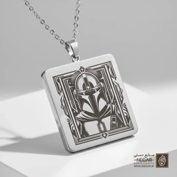 گردنبند طرح کلاهخود ماندالورین مدرن (حکاکی لیزری فایبر، مدل قاب مربع) کد 503303