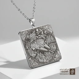 گردنبند طرح نبرد سفینه‌ها در کادر دایره (حکاکی لیزری فایبر، مدل قاب مربع) کد 503311