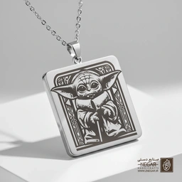 گردنبند طرح گروگو (Grogu) یا بیبی یودا (حکاکی لیزری فایبر، مدل قاب مربع) کد 503322