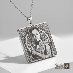 گردنبند طرح ری (Rey) با لایت‌سیبر و کادر مربعی (حکاکی لیزری فایبر، مدل قاب مربع) کد 503378