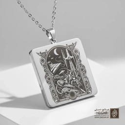 گردنبند طرح نبرد فضایی و سفینه‌ها (حکاکی لیزری فایبر، مدل قاب مربع) کد 503385