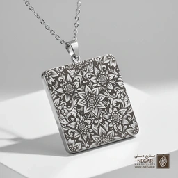 گردنبند طرح الگوی ستاره‌های گل‌دار استنسیل (Stencil Pattern ) (حکاکی لیزری فایبر، مدل قاب مربع) کد 5