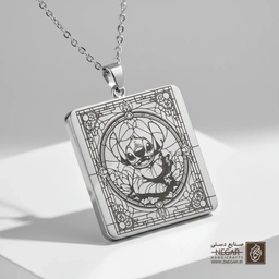 گردنبند طرح استیچ در قاب ویترای (حکاکی لیزری فایبر، مدل قاب مربع) کد 503426