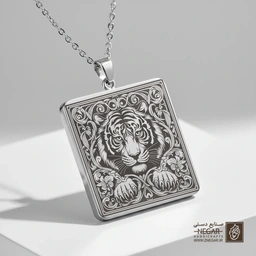 گردنبند طرح ببر بنگال در قاب تزئینی (حکاکی لیزری فایبر، مدل قاب مربع) کد 503579