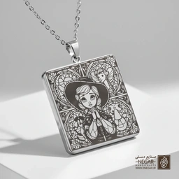 گردنبند طرح بو پیپ (Bo Peep) در قاب گل (حکاکی لیزری فایبر، مدل قاب مربع) کد 503629