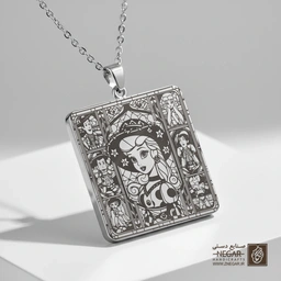 گردنبند طرح پرتره بو پیپ در کادر دکوراتیو (حکاکی لیزری فایبر، مدل قاب مربع) کد 503636