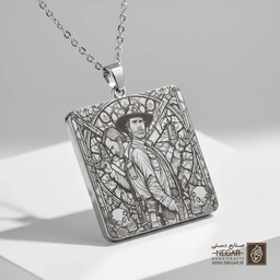 گردنبند طرح ریک و دریل (Walking Dead Heroes) (حکاکی لیزری فایبر، مدل قاب مربع) کد 503694