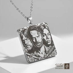 گردنبند طرح چهره‌های ماندگار واکینگ دد (حکاکی لیزری فایبر، مدل قاب مربع) کد 503704