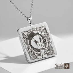 گردنبند طرح توئیتی با کلاه سیلندر (حکاکی لیزری فایبر، مدل قاب مربع) کد 503714
