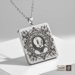 گردنبند طرح مینیمال توئیتی با قاب گل‌دار (حکاکی لیزری فایبر، مدل قاب مربع) کد 503717