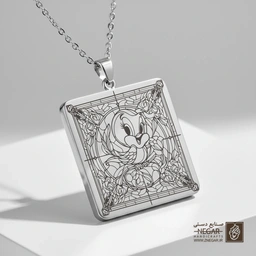 گردنبند طرح توئیتی بال‌دار در قاب هندسی (حکاکی لیزری فایبر، مدل قاب مربع) کد 503720