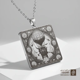 گردنبند طرح سفر جادویی در قاب تزئینی (حکاکی لیزری فایبر، مدل قاب مربع) کد 503736