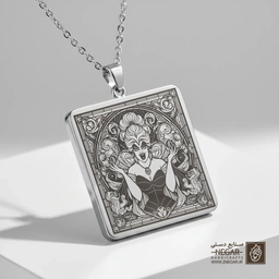 گردنبند طرح اورسولا در میان امواج دریا (حکاکی لیزری فایبر، مدل قاب مربع) کد 503750