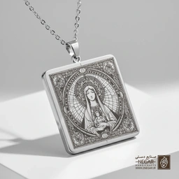 گردنبند طرح مریم مقدس با نوزاد (مدونا) (حکاکی لیزری فایبر، مدل قاب مربع) کد 503770