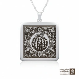 گردنبند طرح هندوانه در قاب اسلیمی (حکاکی لیزری فایبر، مدل قاب مربع) کد 503795