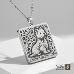 گردنبند طرح سگ وستی با رد پا (حکاکی لیزری فایبر، مدل قاب مربع) کد 503816