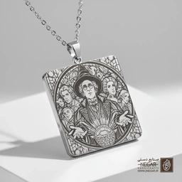 گردنبند طرح جادوگر و گوی بلورین (حکاکی لیزری فایبر، مدل قاب مربع) کد 503842